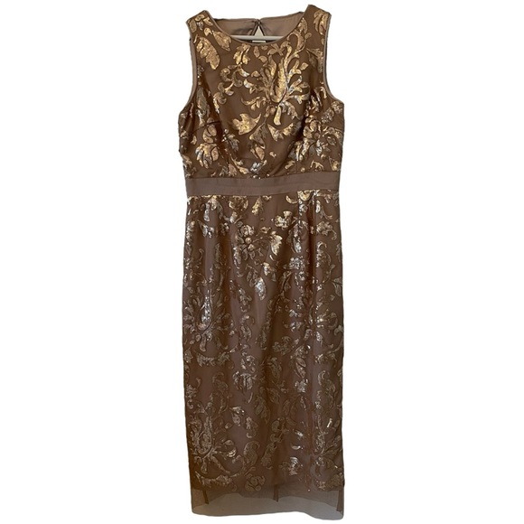 VINCE CAMUTO Gold Sequin Floral Damask Sleeveless Dress | Sz 4 - Picture 1 of 10